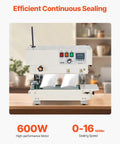 Continuous Band Sealer Machine With Digital Temperature Control 600W Carbon Steel Build on a counter