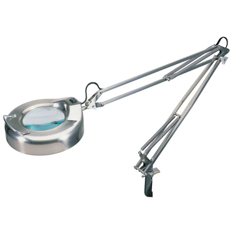 Clamp On Magnifier Task Lamp With 48 Inch Height Brushed Nickel Finish, Full Spectrum 22W Circline Bulb Delivers Natural Daylight