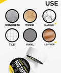 Image showing Double Sided Carpet Tape Heavy Duty Rug Gripper with surface compatibility: concrete, wood, marble, tile, vinyl, leather.