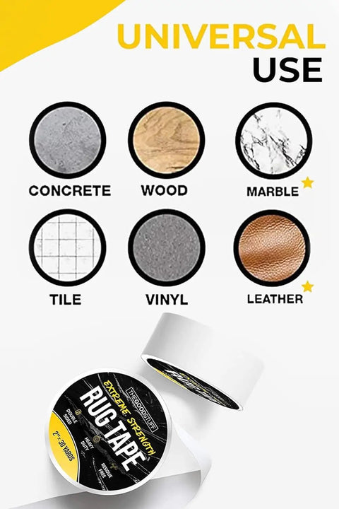 Image showing Double Sided Carpet Tape Heavy Duty Rug Gripper with surface compatibility: concrete, wood, marble, tile, vinyl, leather.