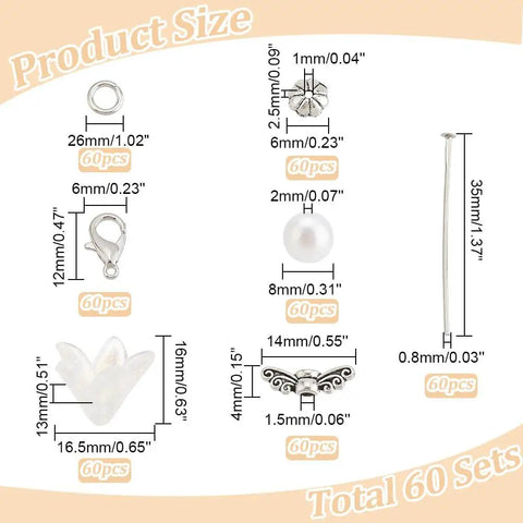 Components of DIY Guardian Angel Pendant Kit With 420 Pieces Beads Tibetan Style Alloy Wings Imitation Pearls Acrylic Beads