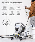 Heavy Duty Airless Paint Sprayer Pumping 3000 Psi 0.31 Gpm for DIY projects with hose and bucket, ideal for exterior and interior use.
