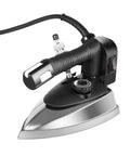 Badass Heavy Duty Industrial Gravity Feed Steam Iron featuring 1200W motor and titanium soleplate, close-up view of controls.