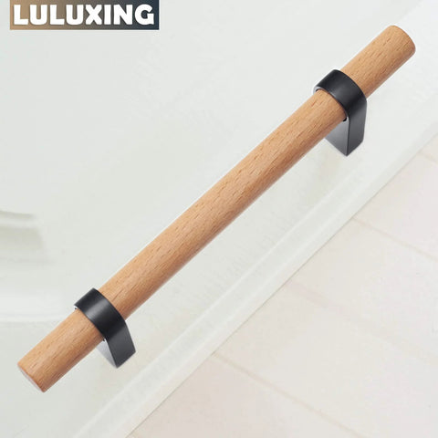 Six Pack Solid Wood Cabinet Handles And Pulls 4.4 Inch Center To Center Double Hole Distance T Bar Dresser Hardware
