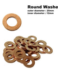 100 Piece Car Dent Repair Pulling Pads Washer Kit With Copper Plated Steel Rings showing round copper washers, 25mm outer diameter