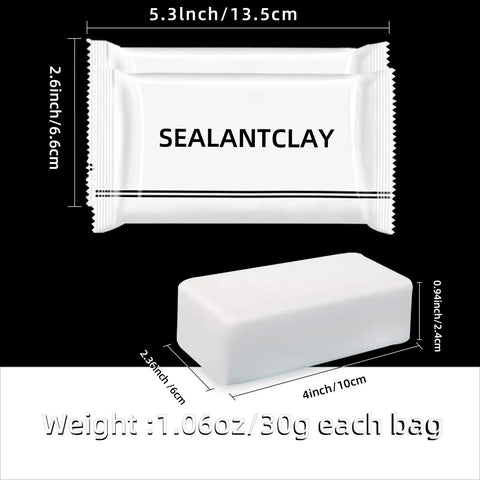 10 Pack Premium Waterproof Wall Repair Sealing Clay Duct Seal For Wall Holes Air Conditioning And Drain Pipes Quick Easy Fix For Leaks And Gaps Great For Diy Repairs Stays Flexible And Seals Fast, with measurements and packaging displayed