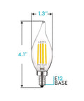 Vintage Candelabra LED Bulb 60W Equivalent 550 Lumens 3000K Soft White Dimmable Filament Candle Bulb with E12 base dimensions