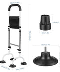 Stand Assist Rail for Elderly and Seniors, Quad Cane Mobility Aid With Four Point Support, shown with height measurements