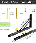 Product Size Information for Solid 16 Inch Folding Shelf Brackets 2 Pack Wall Mounted Space Saving Desk Supports Heavy Duty Steel.