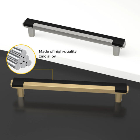 5 Inch Cabinet Pulls 10 Pack Square Zinc Alloy Drawer Handles In Black And Brushed Nickel showcasing material composition.