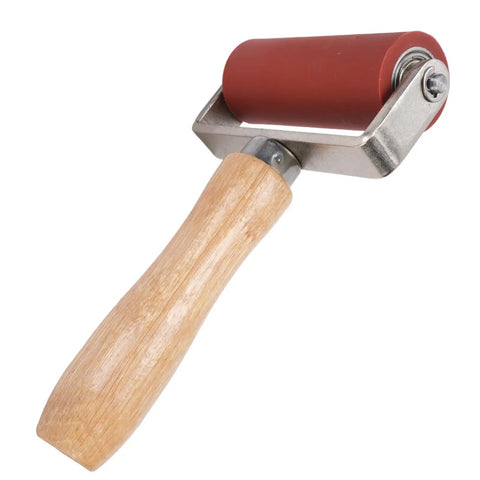 Heavy Duty PVC Welding Seam Roller With Double Bearing Handles, 32mm silicone wheel and wood grip for tarpaulin repair.