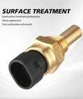 Side view of brass automotive coolant temperature sensor with black plastic connector; direct-fit, 1 pc