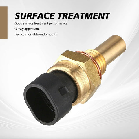 Side view of brass automotive coolant temperature sensor with black plastic connector; direct-fit, 1 pc