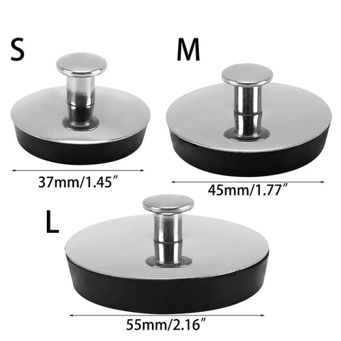 Universals Bath Basins Waste Plug, Washbasin Bath Plug, M in S, M, and L sizes made of rubber and stainless steel.