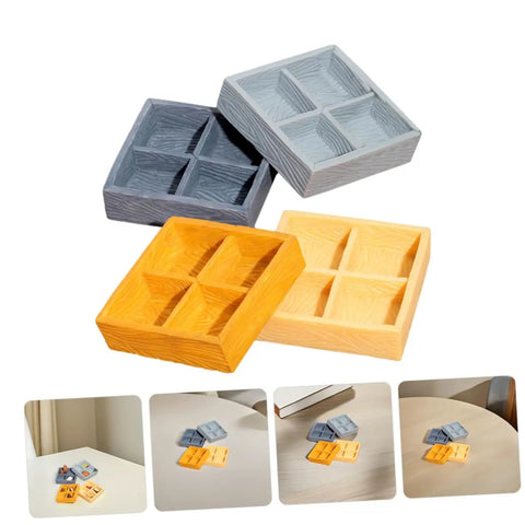 Four Piece Miniature Dollhouse Platter Set With Realistic Four Grid Resin Box shown in different colors for candy and nuts display