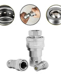 2-pack silver 1/4 NPT Ag ISO 5675 hydraulic quick-connect couplers with poppet valve, carbon steel