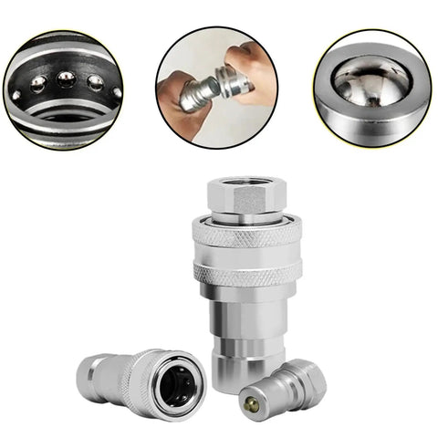 3/4 Inch NPT ISO 5675 Hydraulic Quick Connect Coupler Pioneer Style Agricultural Tractor Couplings. Close-up steel coupler.