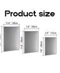 Size comparison chart for metal tin signs with dimensions labeled in centimeters and inches, showing three different sizes.