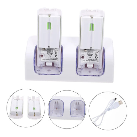 Dual Slot Controller Battery Charger Dock With USB Cable White Durable Charging Station for rechargeable batteries
