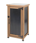 Slim Outdoor Storage Cabinet With Weatherproof Roof Wood And Metal Construction Removable Shelf Lockable Door Two Hinges Adjustable Feet