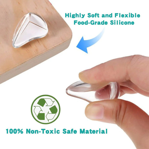 Baby Proofing Game Changer 16 Pack Clear Corner Protectors Smooth Silicone Furniture Edge Guards Non Toxic Table Bumpers close-up of flexible protector