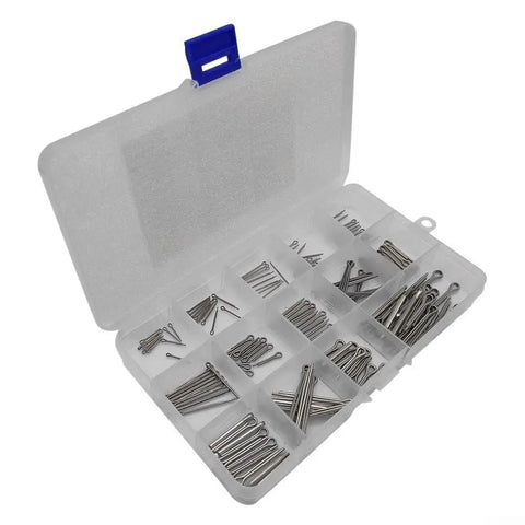 Stainless Steel 304 Cotter Pin Set, 150-Piece Assortment Kit From M1 To M3, Rust Resistant For Mechanical Fastening And Industrial Applications, Includes Durable Storage Box And Organized Compartments, open box view