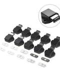 Heavy Duty Magnetic Cabinet Door Catches For Silent Soft Close Kitchen And Bathroom Drawers, sleek black plastic latches with metal plates.