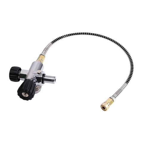 M18x1.5 DIN Valve Scuba Adapter For Paintball Fill Station With High Pressure Gauge 4500 PSI in stainless steel with hose attached
