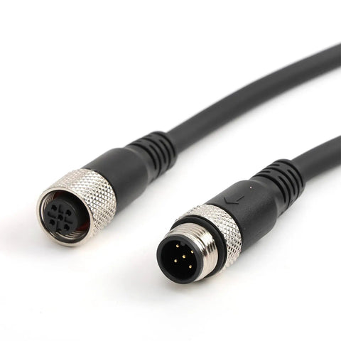 Durable Must Have M12 A Coded 5 Pin Male To Female Control Cable For IOLink Sensors And Actuators, 7m length, connectors close-up.