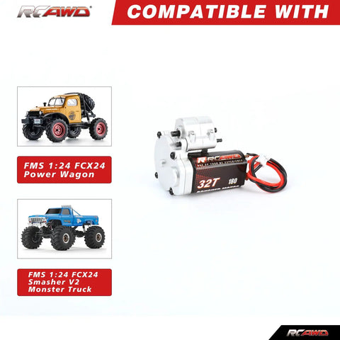 180 Motor 32T Transmission Metal Gearbox Combo For FCX24 Smasher V2 Monster Truck Upgrades For FMS 1 24 Scale