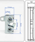 Left Hand Push To Close Rotary Latch dimensions diagram, steel construction, detailed measurements in millimeters shown for industrial use.