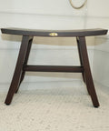 Satori Teak Shower Bench for Adults and Seniors, 24 Inch Compact Bath Seat with Brown Finish, on bathroom floor
