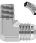Three Quarter JIC 37 Degree Male To Half Inch NPTF Male Hydraulic Hose Fittings 90 Degree Elbow Adapter For Tight Space Routing And Easy System Fit That Keeps It No Fuss Smooth Leak Free Installations In Tight Machinery And Vehicle Setups.