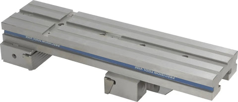 Precision Modular Tool Vise Featuring Rock Solid Grip And Hella Precise Jaw Capacity For Heavy Duty CNC Milling, side view of metal vise.