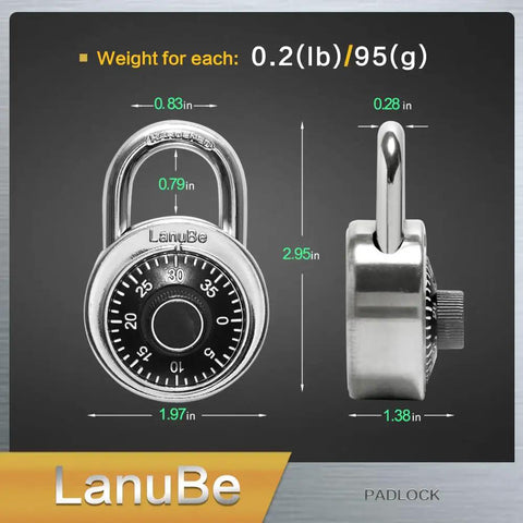 2 Inch Wide Dial Combination Lock With Preset Three Digit Code Black Turnplate Pack Of 16 For School Gym Lockers Side View