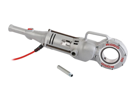 Badass 120V Handheld Power Pipe Threader For Plumbing And Conduit Tasks Compatible With 12-R 00-R 00-RB 11-R Die Heads, compact design with aluminum casing.
