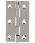 Built Tough Stainless Steel Continuous Hinge With Slick Mirror Finish Heavy Duty Folding Cabinet Hardware Flat view of polished hinge.