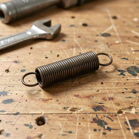 Heavy Duty Two Pack Hook Extension Springs For Recliner Chair Repair Solid Black Steel DIY Furniture Fix on wooden surface.