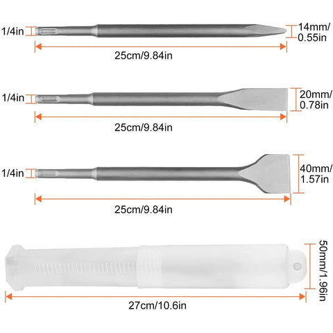 Six Piece SDS Plus Concrete Drill Bit Set With Point Chisel And Flat Chisels For Rotary Hammer Drills 20 Mm And 40 Mm Heavy Duty 40RC Steel
