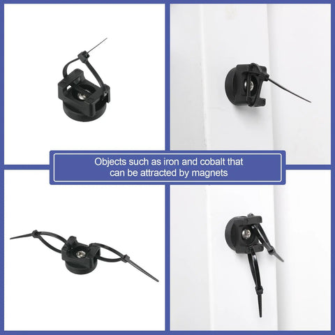 Magnetic Zip Tie Mount Kit 60 Piece on white metal surface, nylon ties in place for cable management, holds 11.5 lbs.