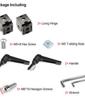 Package contents for Black Living Hinge With Screws Zinc Alloy Flexible Pivot Joint Connector For 2020 Series Aluminum Extrusion Profile Easy Mount Durable Rust Resistant Built To Last, 2 hinges