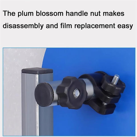 Close-up of plum blossom handle nut on Wall Mounted Bubble Wrap Dispenser Heavy Duty Foam Film Packing Stand Galvanized Steel for easy film replacement.