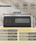 Desk Edge Clamp Power Strip With 15A 1875W Load USB C PD 30W Port shown with dimensions and specifications