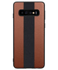 Brown and black striped leather phone case for Samsung Galaxy S10.