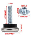 Adjustable Table Leg Levelers With Felt Pads M6, T nut dimensions shown, rust resistant for stable furniture leveling.