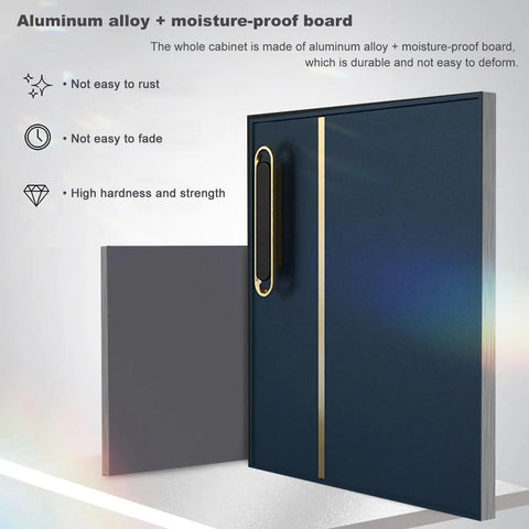 No Sweat Modern Wall Mount Bathroom Sink With Floating Vanity Cabinet And Bright Silver Faucet, aluminum alloy moisture-proof cabinet detail.