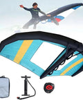 Inflatable Surf Wing With Pump For Wing Foil Kite Paddle Board And Hydrofoil Setup Portable Windsurf Wing displayed with accessories