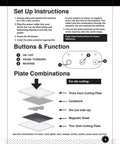 Setup instructions and plate combinations for Electric A4 Die Cutting And Embossing Machine For Arts And Crafts Scrapbooking And Card Making With Nine Inch Opening 110V US Plug Workhorse Easy To Use And Heavy Duty Includes Die Cuts Embossing Folders Clear Stamp And Starter Paper Pack.