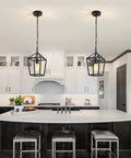 Black 1 Light Pendant Light With Adjustable Chain For Kitchen Island And Dining Room Hallway Entryway And Foyer Modern Industrial Wire Frame Lantern
