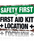 Aluminum Safety First Aid Kit Location Sign Built Tough Heavy Duty Scratch And Moisture Resistant Wall Decor 8x12 Inches
